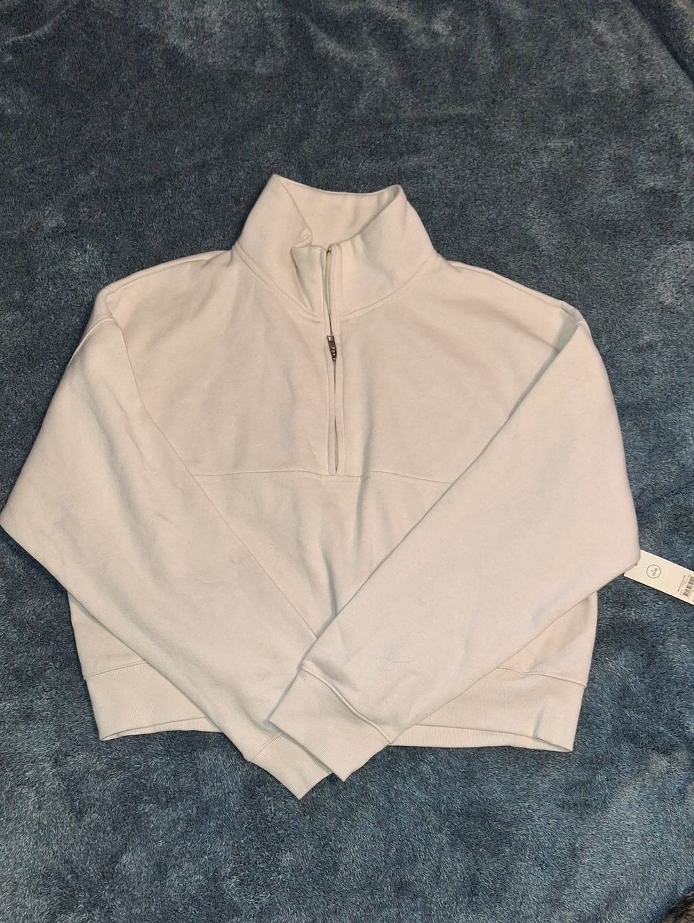 No Boundaries Cropped Beige Quarter-Zip Sweatshirt